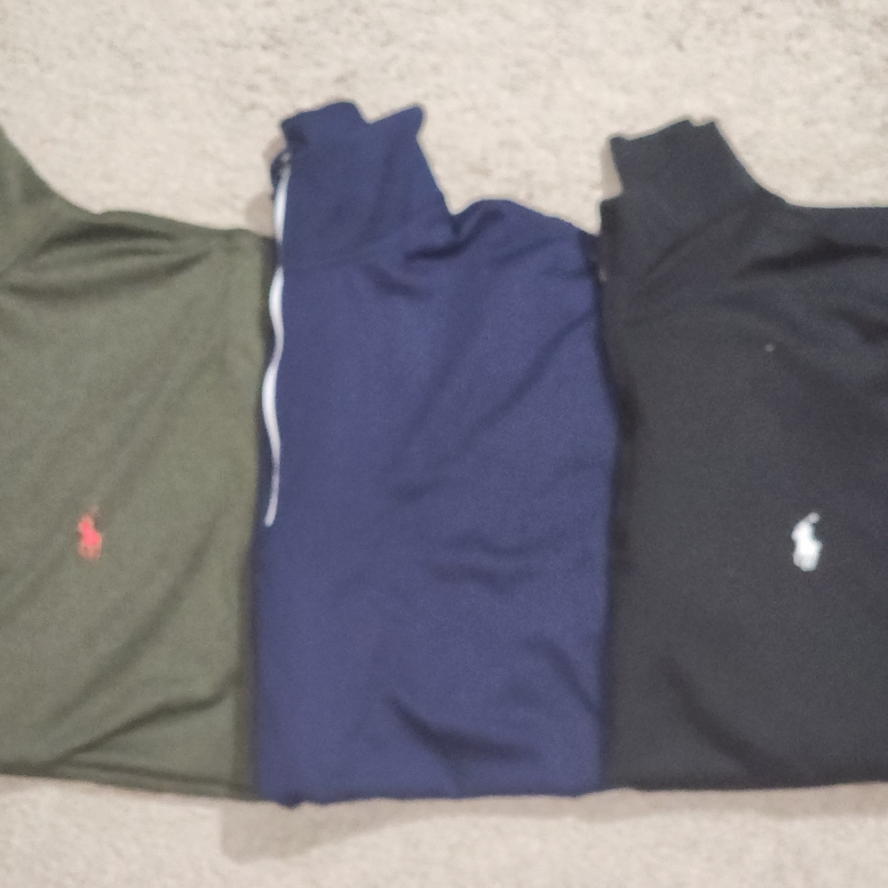 three Ralph Lauren Polo Pullovers Navy Blue(m), Black(m), and Forest Green(m)